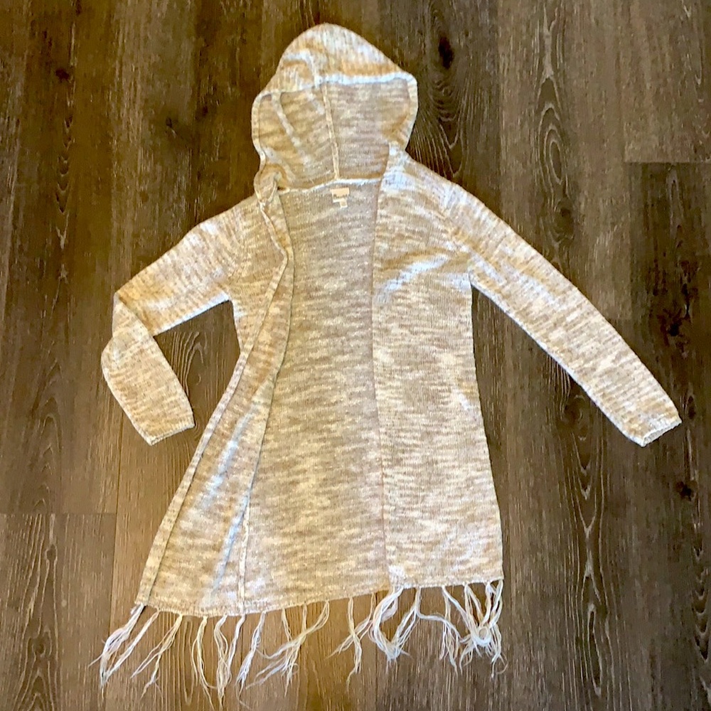 MUDD Long brown/cream cardigan with fringe bottom